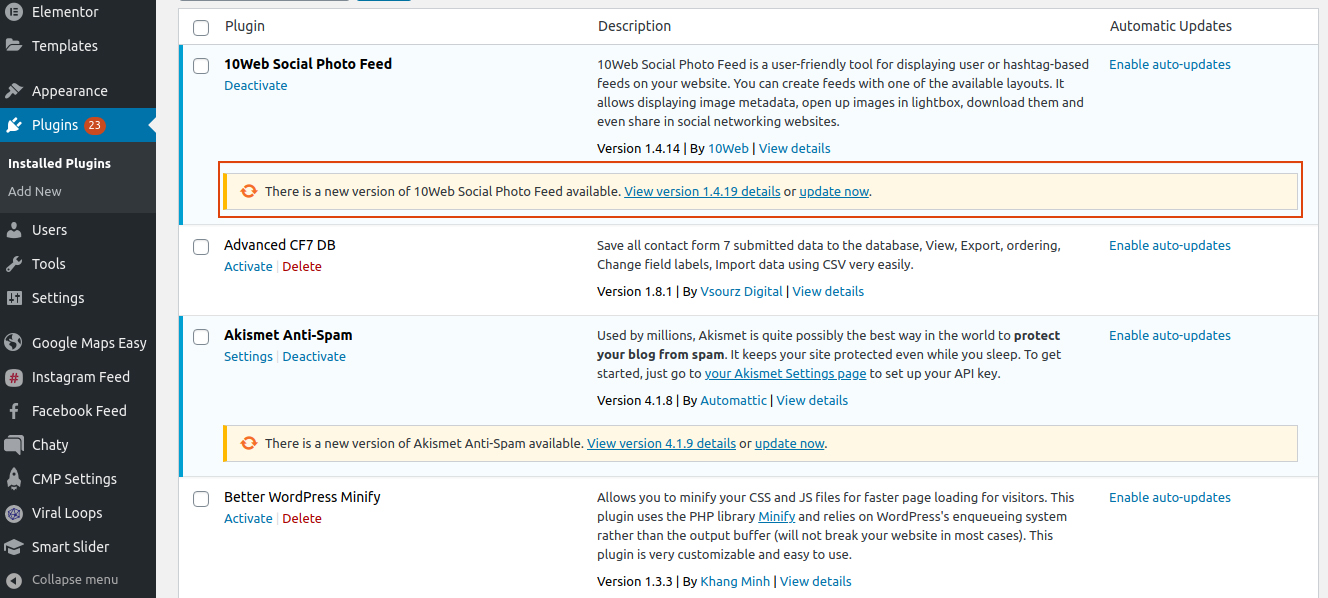 Check plugin updates