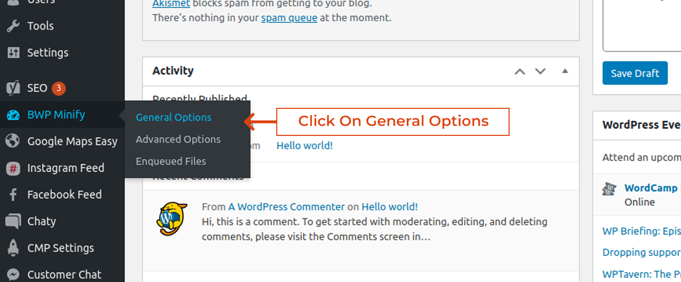 Click on general options