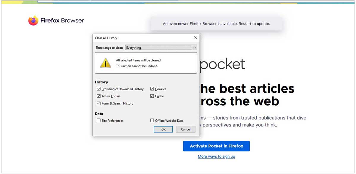 Clearing all browsing history on mozilla firefox