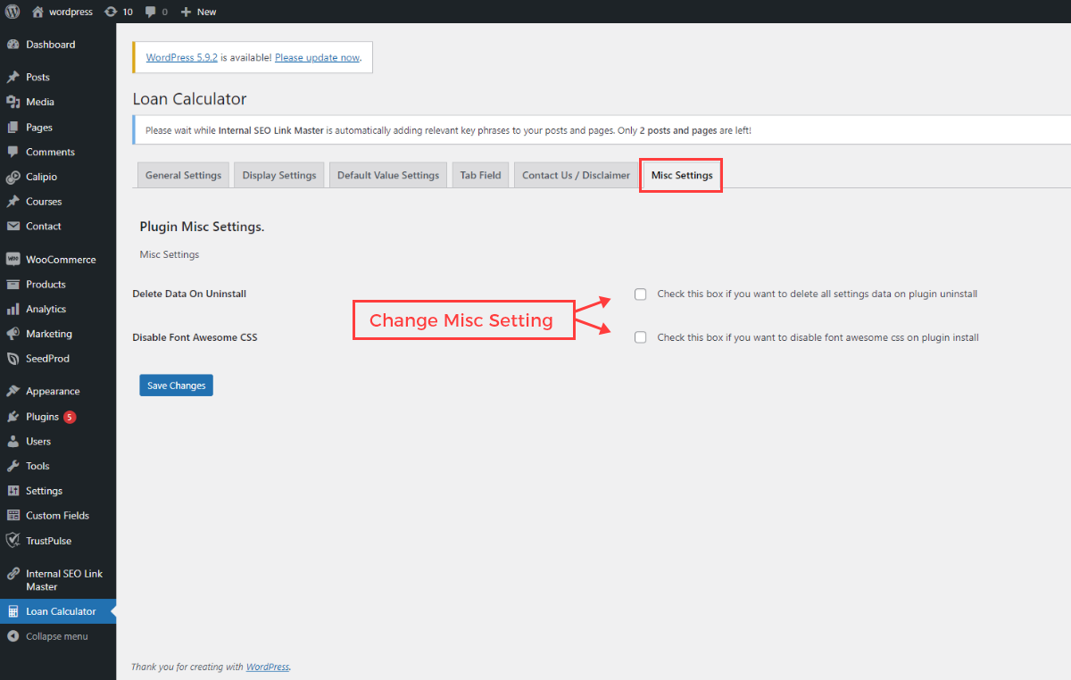 Click on Misc settings
