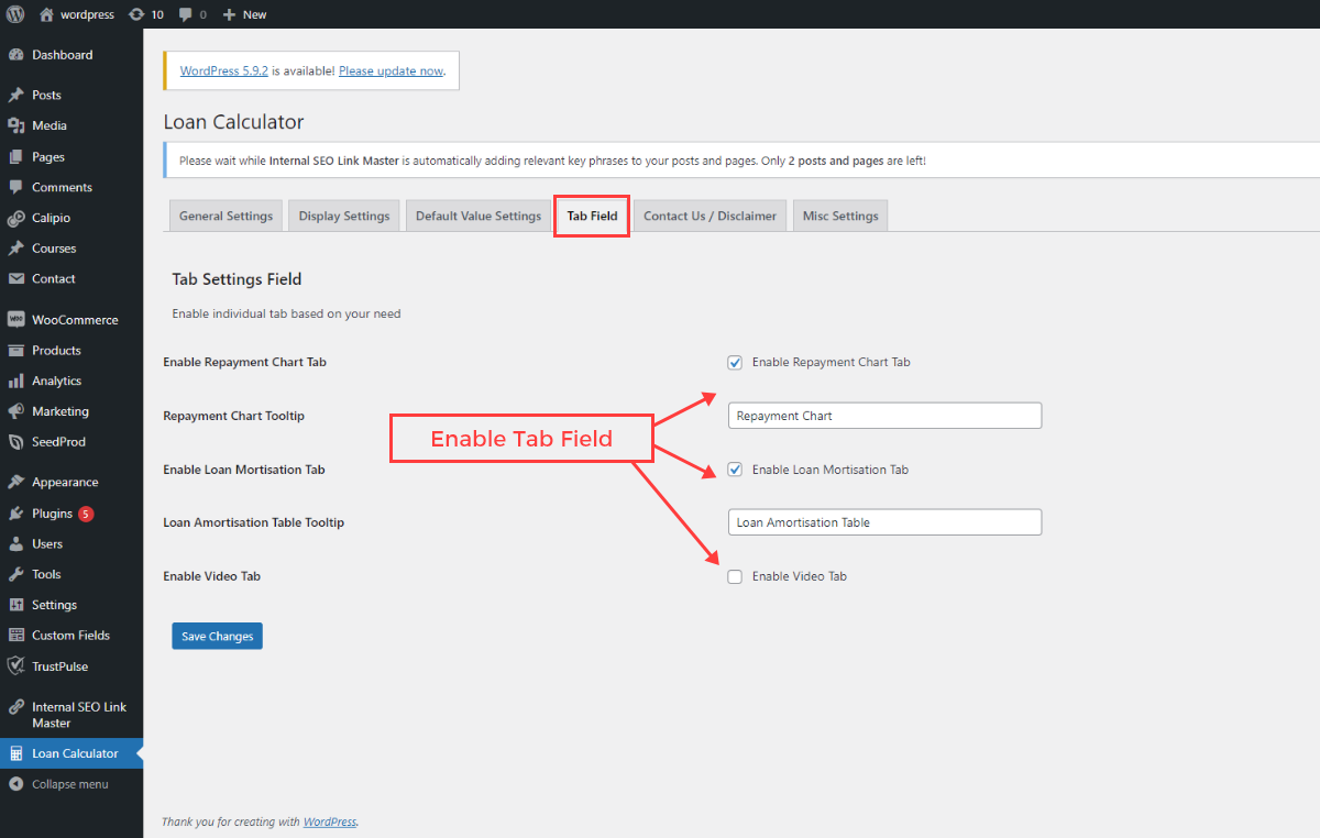 Click on Tab field