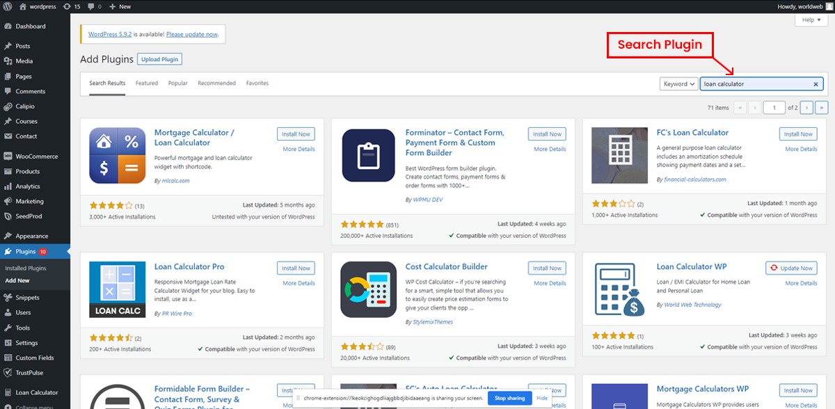 Search Loan calculator Plugin